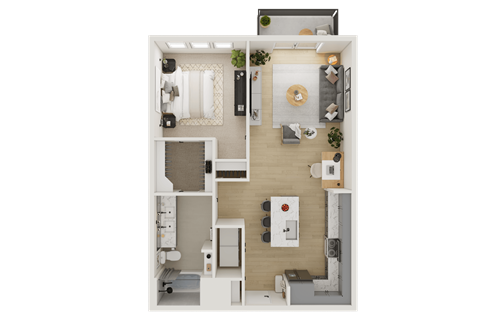Floor plan for 1 bed, 1 bath, 768 sqft
